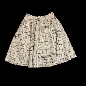 Modcloth Cream A-Line Skirt with Airplane Print